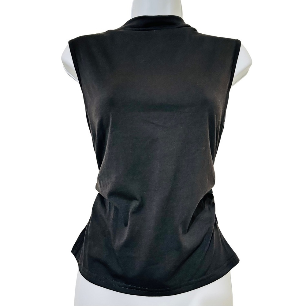 SHEIN Sleeveless Mock Neck Ruched Side Stretch Top – Black – Size XL